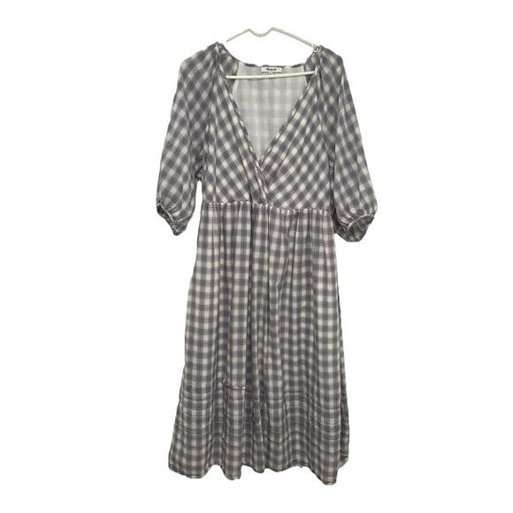 Madewell Dresses & Skirts - Madewell Marianna Puff-Sleeve Midi Dress Lavender Blue Floral Laid Plaid XL